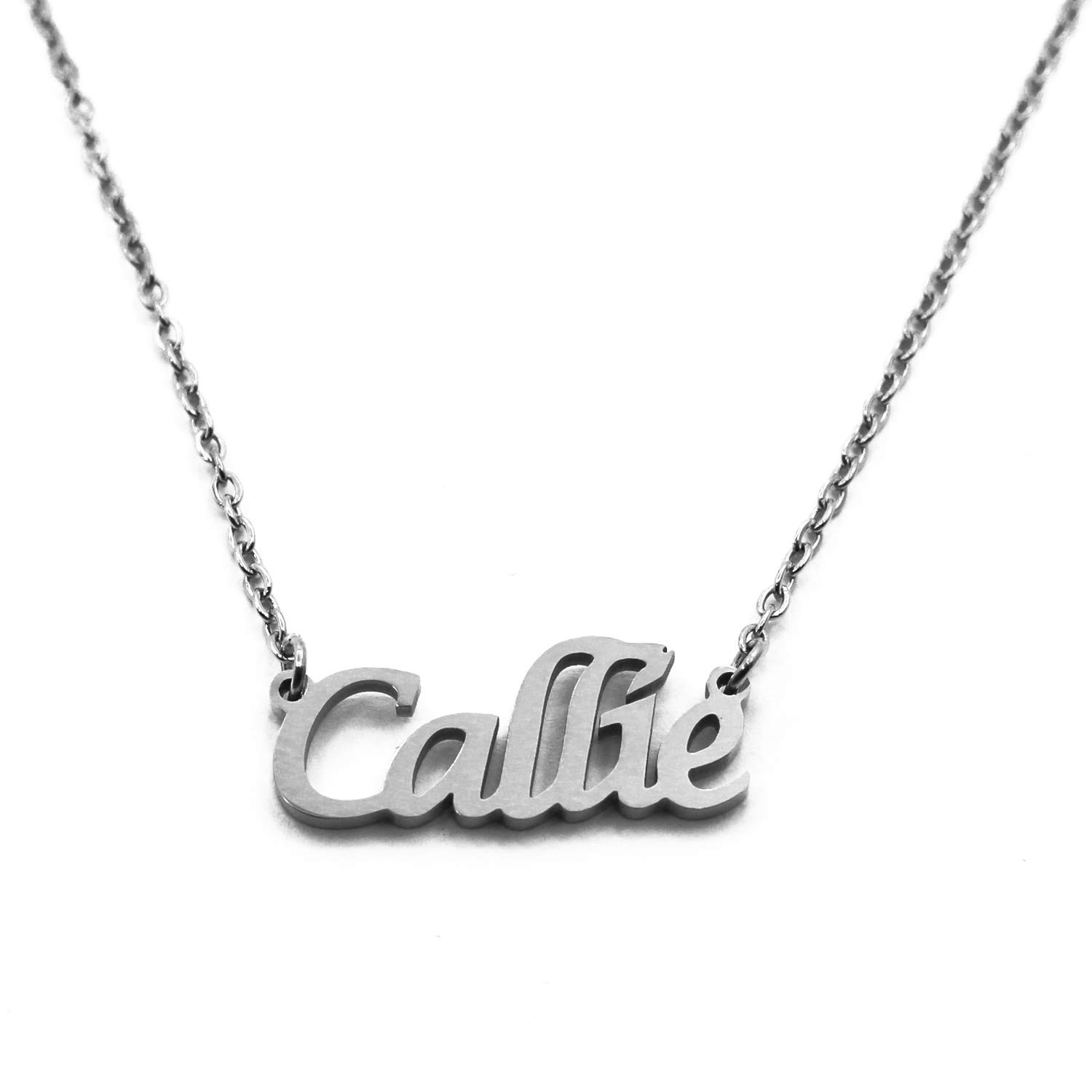 Kigu Callie Personalised Name Necklace - Silver Tone,-Custom Dainty Name Pendants, Jewellery for Ladies, Girlfriend, Mother, Sister, Friends