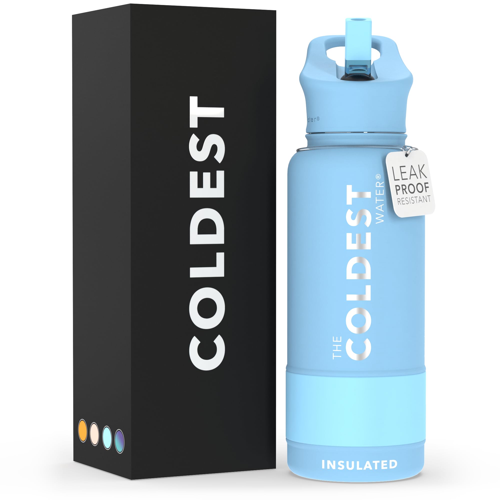 Photo 1 of Coldest Sports Water Bottle with Straw Lid Vacuum Insulated Stainless Steel Metal Thermos Bottles Reusable Leak Proof Flask for Sports Gym(Fusion Blue,32 oz)