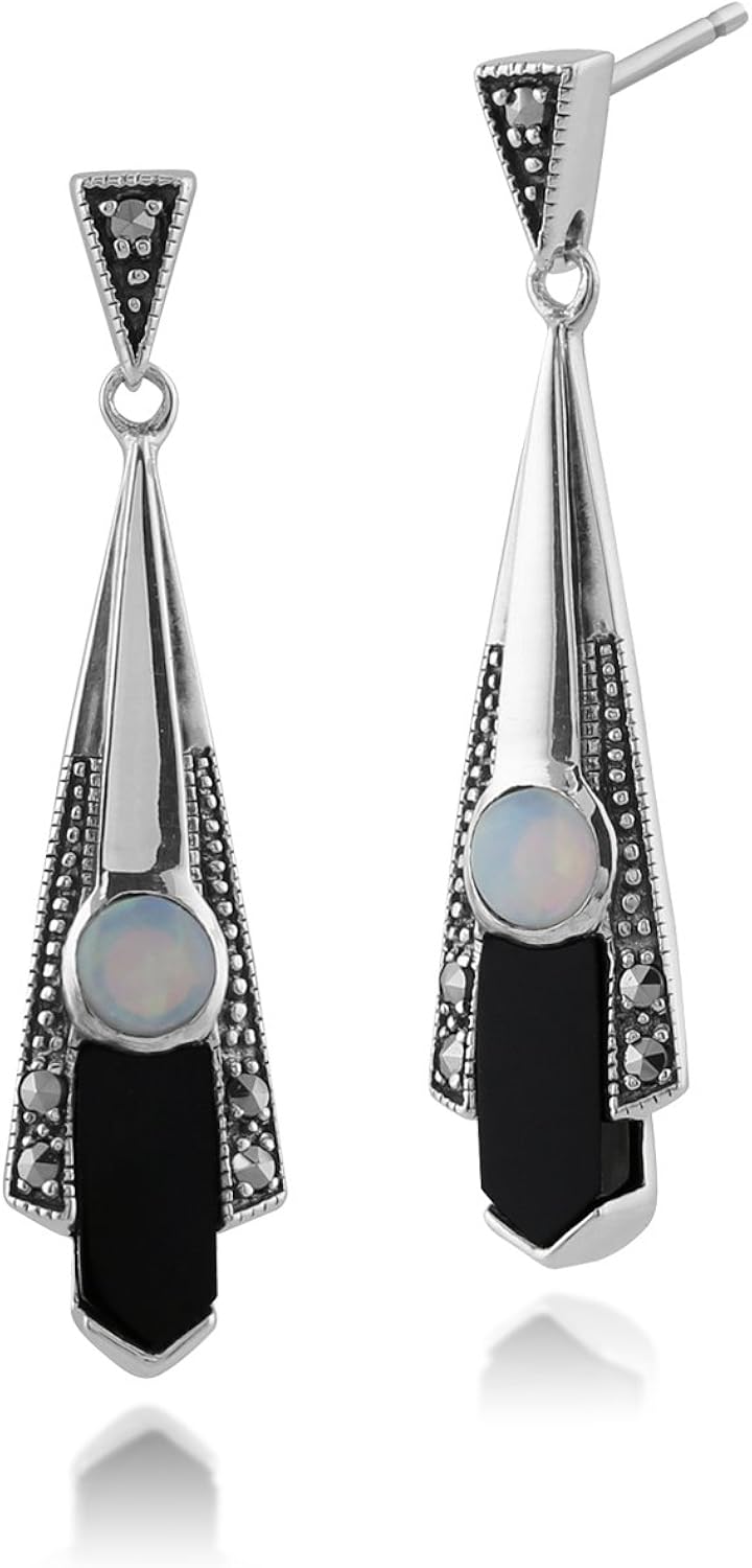 Gemondo Art Deco Earrings, 925 Sterling Silver Art Deco