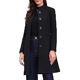 Allegra K Winter Coat for Women Stand Collar Single Breasted Pea Coat Mid-Long Outwear with Pocket