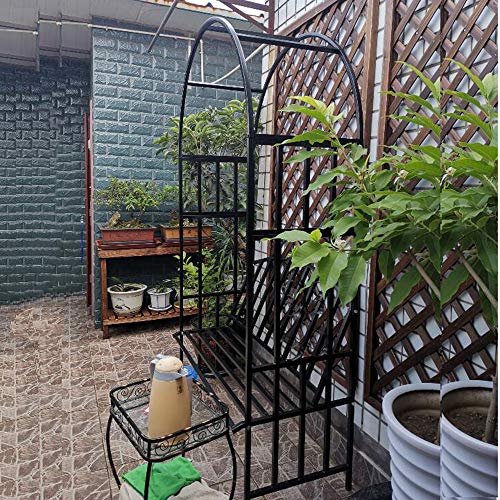 ZH-1 Einzigartige Garten Metallbank Kletterpflanze Rosenbogen, Rankhilfe Torbogen Rankgitter Laubengang, Stahl Sitzbank, Schwarz Weiß 114x206x50cm