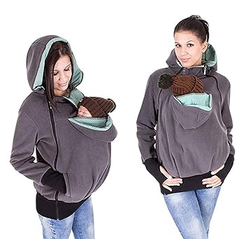 BERGHT Womens Double Thick Hoodie Jacke Känguru Mantel Jacke, Tragejacke 3 in 1 für Mama, Umstandsjacke Sportliche Freizeitja
