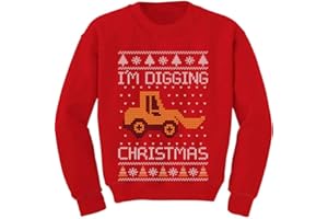 Tstars I'm Digging Christmas Ugly Sweatshirt for Boys Girls Construction Tractor Xmas Holiday Sweatshirts for Toddler Kids