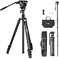 SmallRig CT210 Video Tripod, 75" Video Camera Tripod Monopod with +/-15° Leveling Base Fluid Head, Professional Camera Tripod Compatible with Video Camera, DSLR, Camcorder-4475