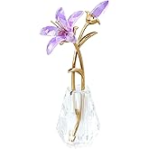 Arikyrist Crystal Purple Lily Flower Figurines Collectible Flowers Gifts for Women Mom Glass Lilies with Stem Romantic Decor for Home Wedding Party