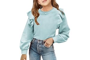 Zwurew Girls Long Sleeve Shirts Cute Ruffle Shoulder Crewneck Sweatshirts Pullover Tops 4-14 Years
