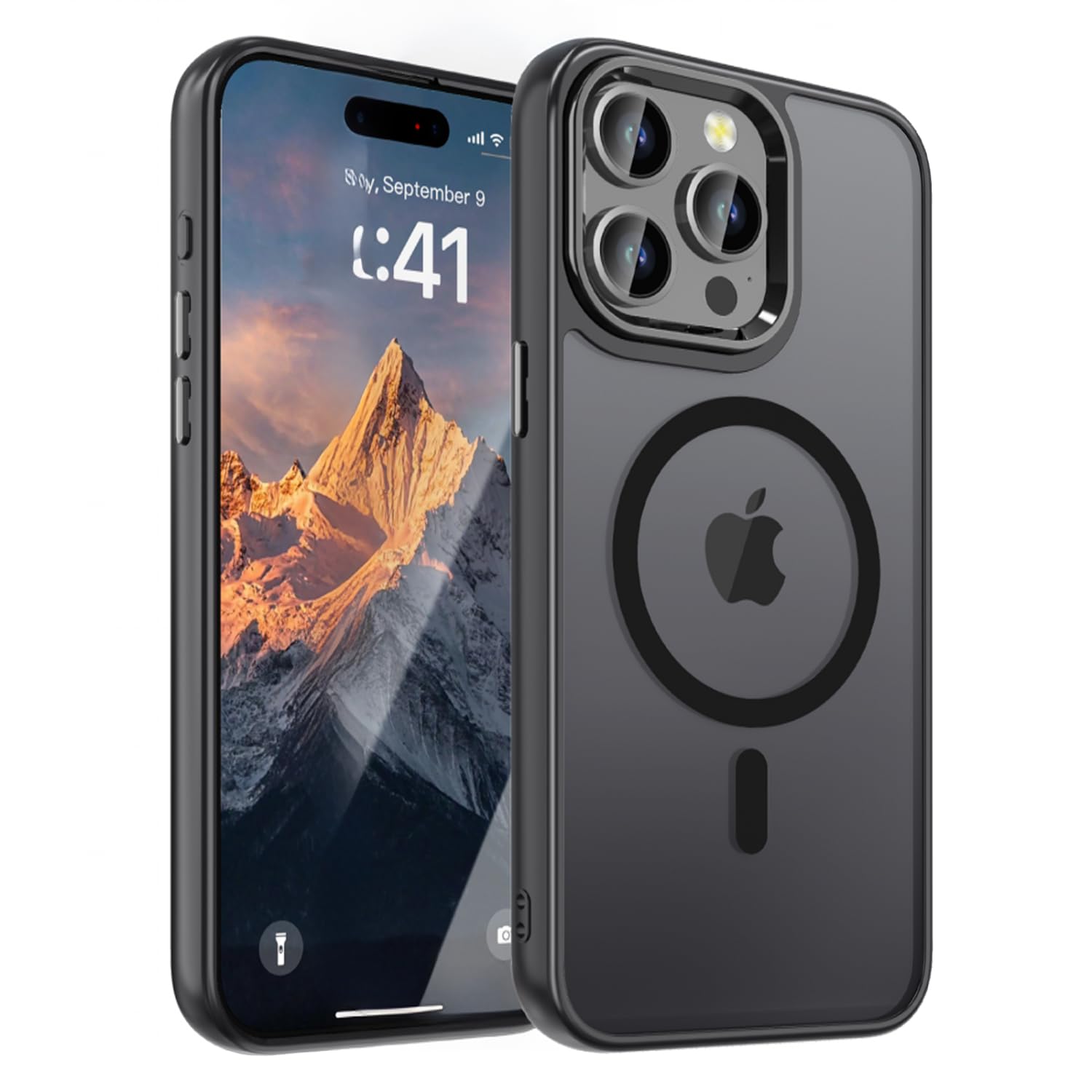 WRJ Case for iPhone 16 Pro, Magnetic Translucent Phone Case for Women Men [Compatible with Magsafe] Slim Anti-Fingerprints Shockproof Protective Cover-Black