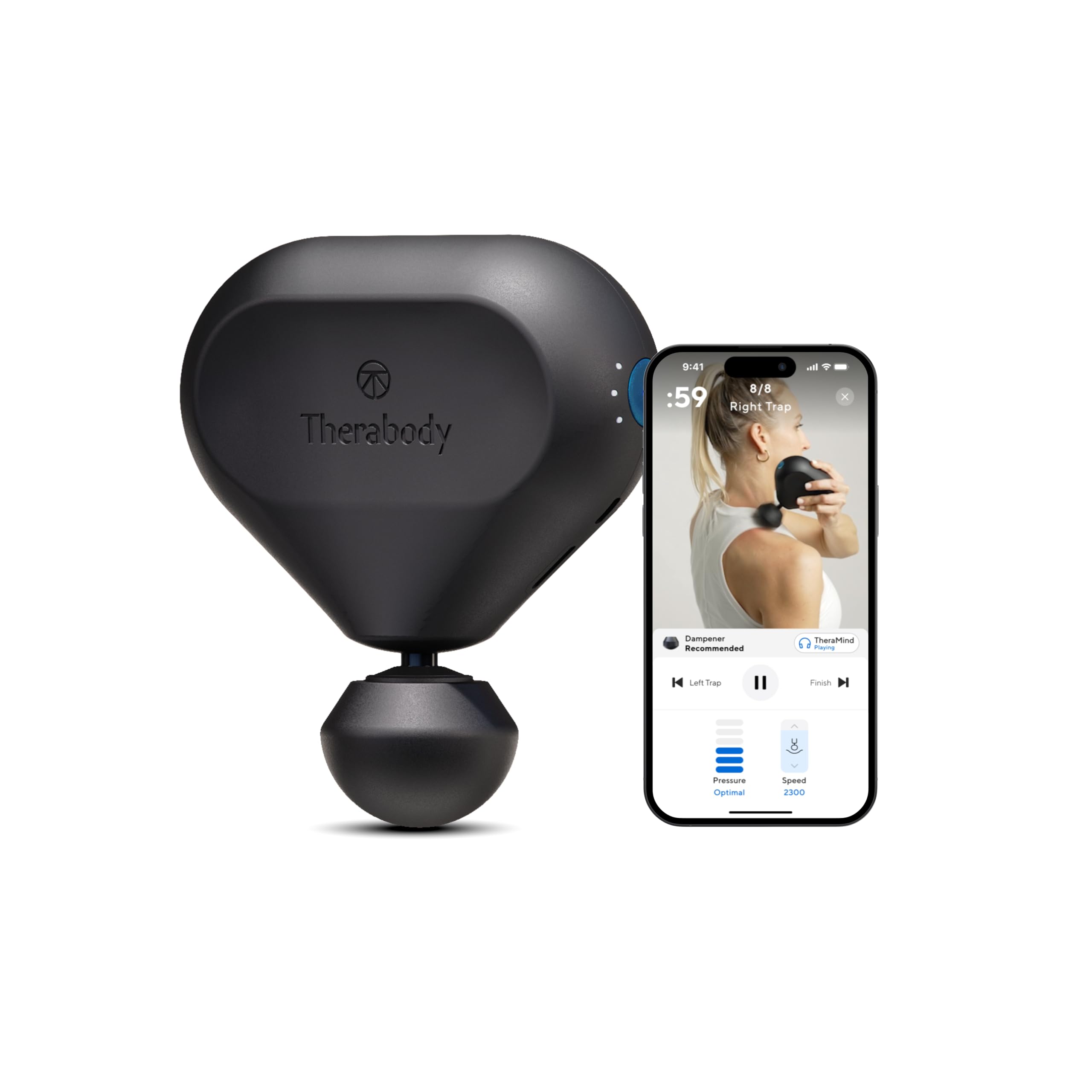 Theragun Mini 2.0 – Elektrische Handmassagepistole – Kompakte Tiefengewebebehandlung für unterwegs – Tragbares perkussives Massagegerät mit QuietForce Technology + 3 Schaumstoffaufsätze – schwarz