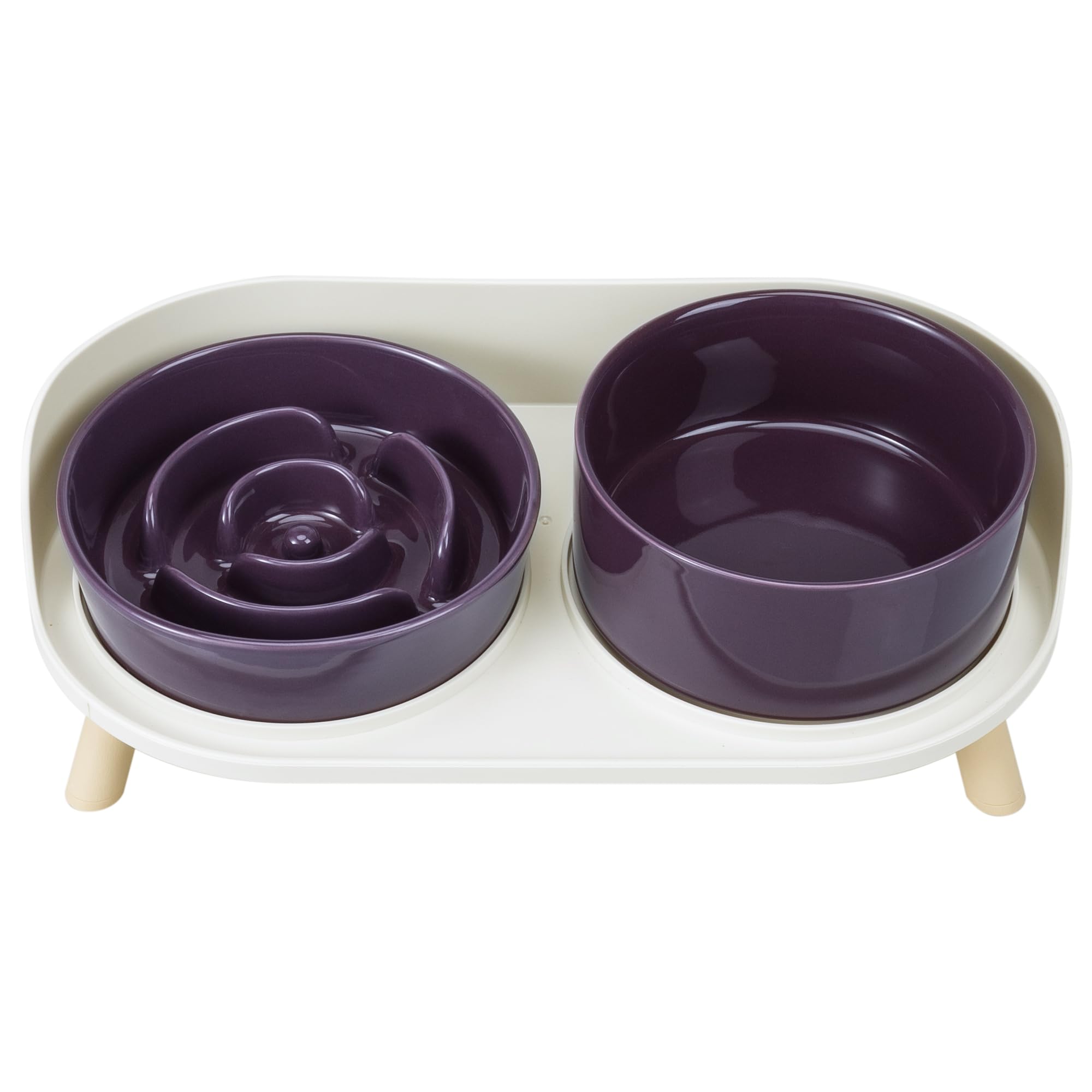 Photo 1 of Elevated Slow Feeder Dog Bowls - Ceramic Food and Water Bowl Set with Stand - Raised Pet Dishes for Small and Medium Sized Dogs
