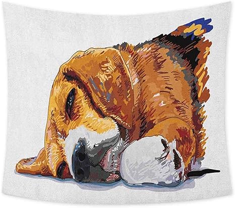 Amazon Co Jp ビーグルの壁の寝室の犬のための大きなタペストリー犬の睡眠犬フレンドリーなコンパニオンかわいい子犬愛イラスト奇抜なタペストリー壁の装飾シナモンブラウンホワイト 150x130cm ホーム キッチン