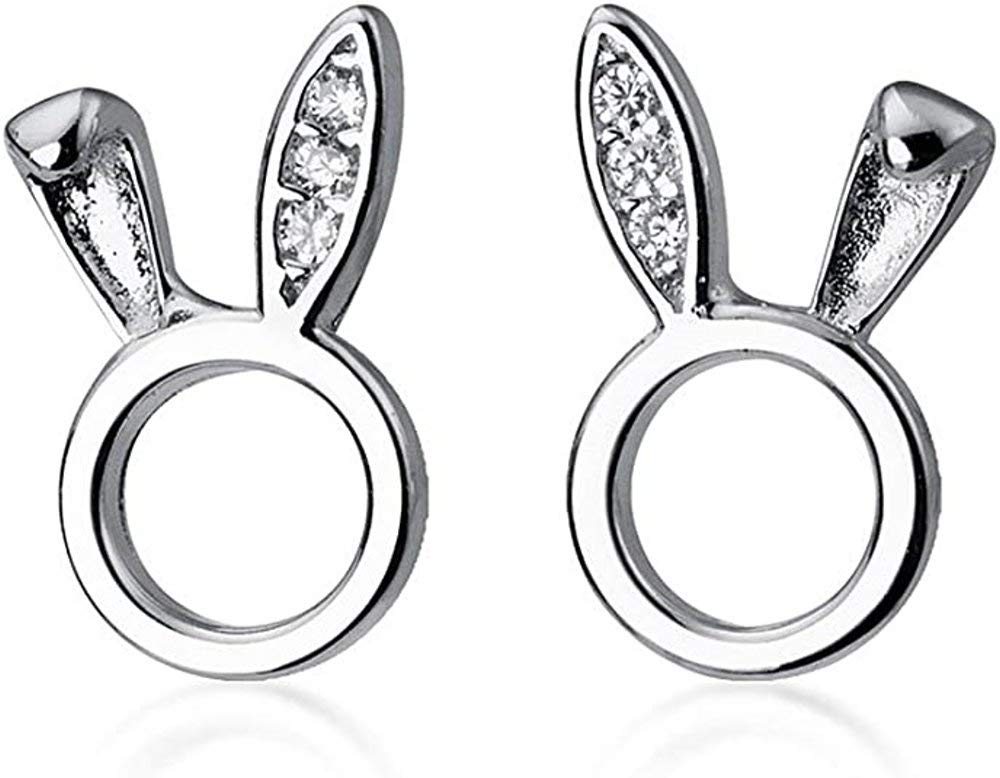 Cute CZ Rabbit Stud Earrings for women Girls S925 Sterling Silver Cubic Zirconia Delicate Tiny Studs Earring Hypoallergenic Birthday Jewelry Gift