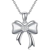 Zorlioy Diamond Bow Necklace for Women 925 Sterling Silver Lab Grown Diamond Bow Pendant Necklace Jewelry Gifts for Women Mom (D color, VVS clarity)