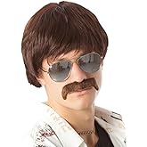 ALLAURA Compatible with Sonny Bono Wig – 60s 70s Men’s Short Brown Wig + Mustache for Hippie, Singer, TV Star, Cop, Detective Costumes – Liberty Duo, Limu & Doug, Uncle Rico, Retro Halloween Outfit