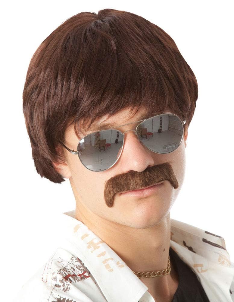 Photo 1 of ALLAURA Compatible with Sonny Bono Wig – 60s 70s Men’s Short Brown Wig + Mustache for Hippie, Singer, TV Star, Cop, Detective Costumes – Liberty Duo, Limu & Doug, Uncle Rico, Retro Halloween Outfit
