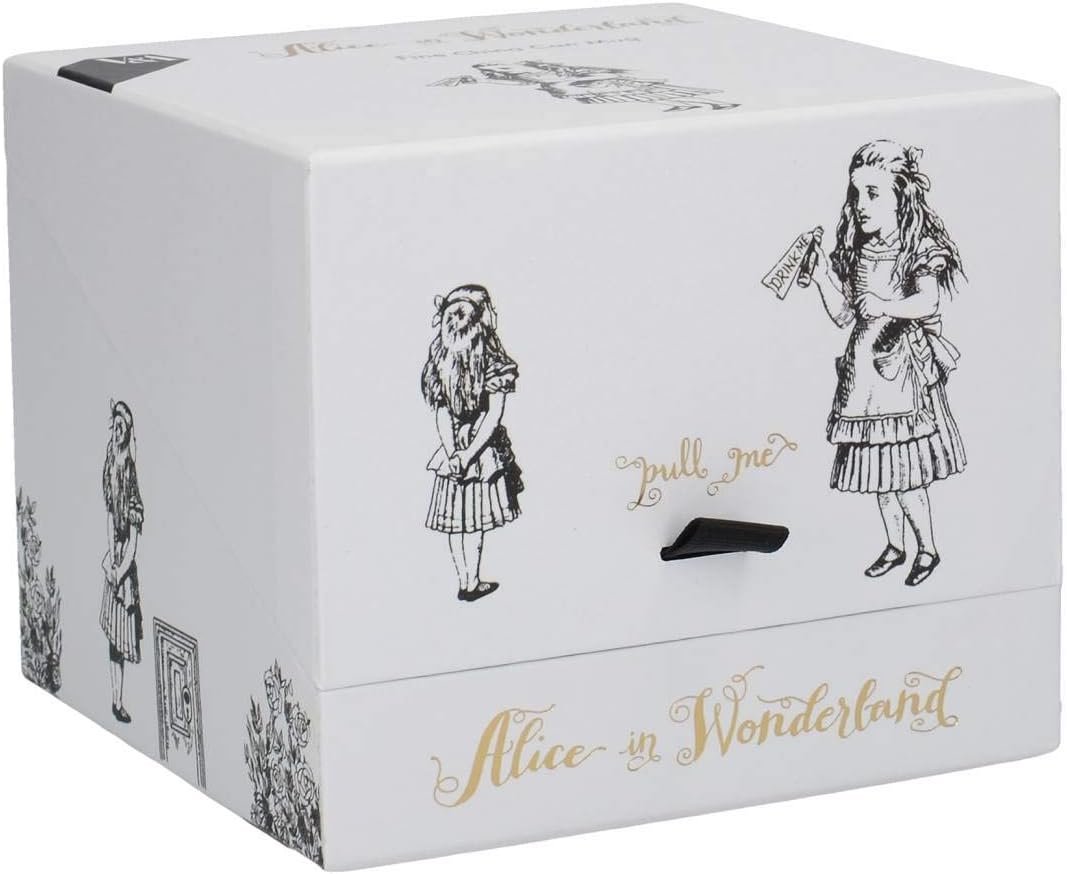 V&A C000048 Alice in Wonderland Mug in Gift Box, 'Alice' Design, Fine China, White, 350 ml, White Black Gold - Image 5