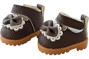 TOU-BEGUIN Shoes Compatible with Labubu Accessories, Mini Shoes for La bubu Dolls, Clothes Outfit Set PU Leather Princess Shoes Suitable for 15cm 17cm Labubu, Dress Up Doll Clothing Shoes Set Replacement Brown