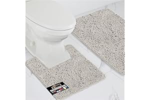 GORILLA GRIP Soft Bathroom Mat Set, 2 Piece Sets, Toilet Base & 76x51 cm Rug, Absorbent Washable Mats, Microfiber Dries Quick