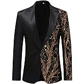 Cloudstyle Mens Stylish Dinner Tux Dress Blazer Slim Fit Gold Sequin Suit Jacket Sport Coat