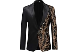 Boyland Men's Tux Dress Blazer Gold Sequins Floral Suit Party Dinner Prom Slim Fit Stylish Blazer Sport Coat