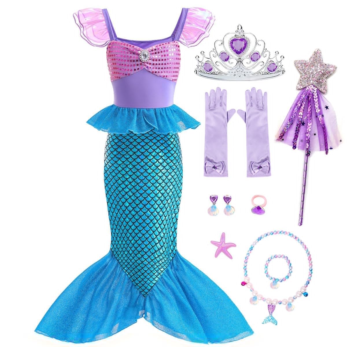 LiUiMiY Mermaid Costume Kids Princess Ariel Dress Up for Little Girls With Accessories Carnival Cosplay Party Out,2-3 Years(Tag 100)