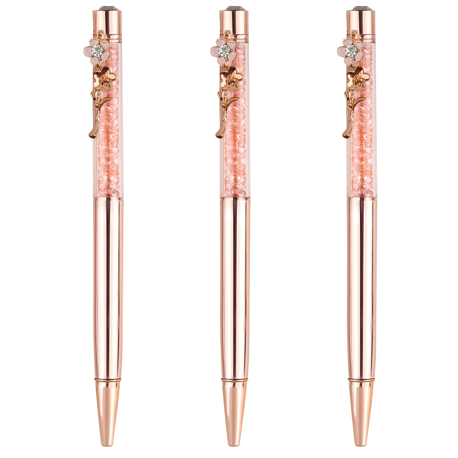 Photo 1 of RANBOS Ballpoint Pens Set Crystal Diamond Metal Pen with Flowers for Journaling in Black Ink for Women Girls Galentine's Day Gifts Wedding Birthday School Office (Rose gold)