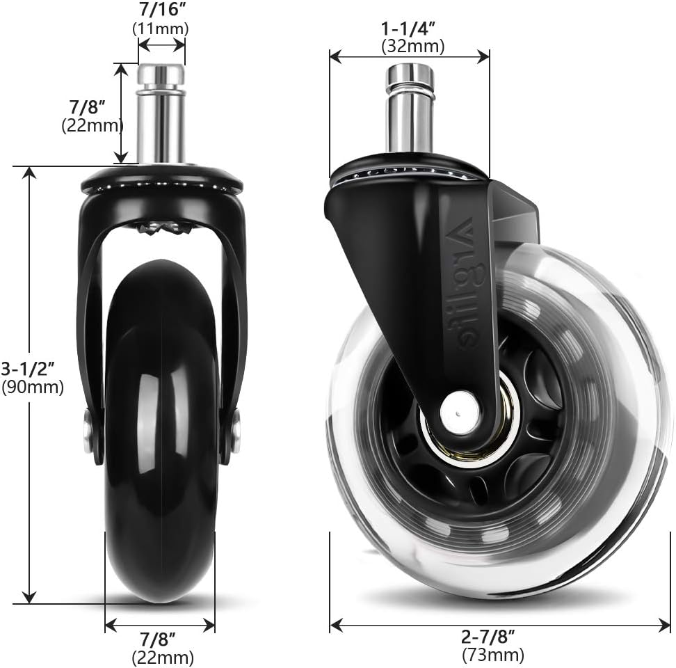 Arglife Office Chair Wheels - Office Chair Wheel Replacement Rubber Chair casters for Hardwood Floors and Carpet (Set of 5) -Universal fit: Furniture & Decor