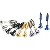 BronaGrand 5 Pairs Men Unisex Stainless Steel Piercing Cross Screws Hoop Earrings Ear Stud