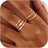 CASSIECA 14K Gold Plated Stackable Rings for Women Non Tarnish Cubic Zirconia Band Rings Set Dainty Trendy Statement Engagement Promise Stacking Ring Size 5-10