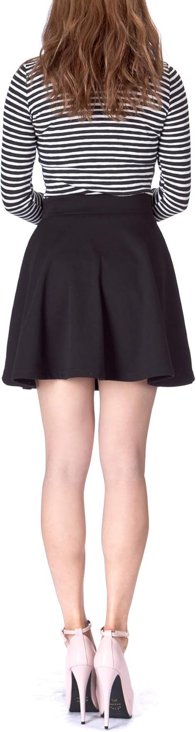 Basic Solid Stretchy Cotton High Waist A-line Flared Skater Mini Skirt at  Women’s Clothing store