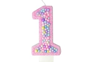Zlongron Birthday Number Candles, Handmade Macaron 3D Flash Number 1 Candle, Suitable for Girls and Boys' Birthdays, Weddings, Anniversaries, Theme Party Cake Decorations (1)