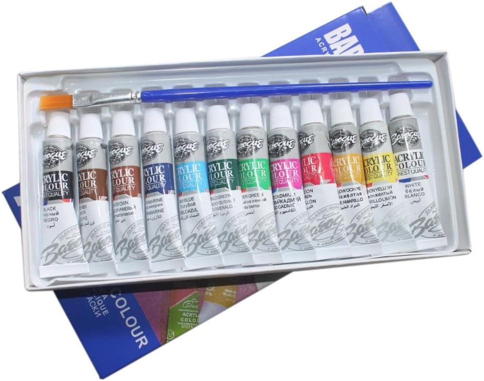 Perezy 6 ML 12 Colors Professional Acrylic Paints Set Hand Painted Wall Painting Textile Paint Brightly Colored Art Supplies Free Brush
