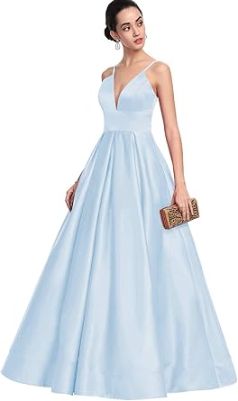 Doramei Women S A Line Ball Princess V Neck Floor Length Satin