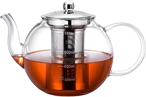Zpose Glass Teapot, 1200ml Tea Pots with Removable Infuser, Borosilicate Glass, Transparent, Ideal for Loose Leaf Tea and Blo