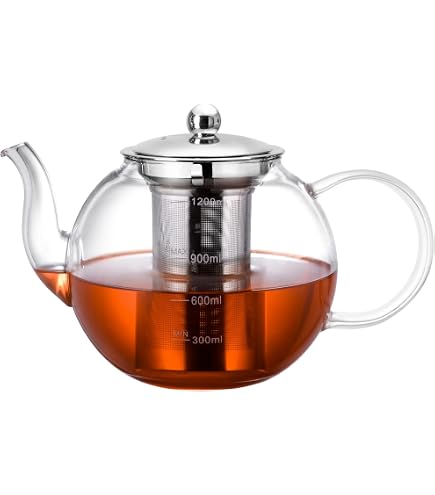 Bouilloire Thé Verre 1000 Ml Beowanzk Théière Verre 1L Avec Infuseur - Borosilicate Transparente, Manche Bambou Pour Thé Chaud Ou Froid