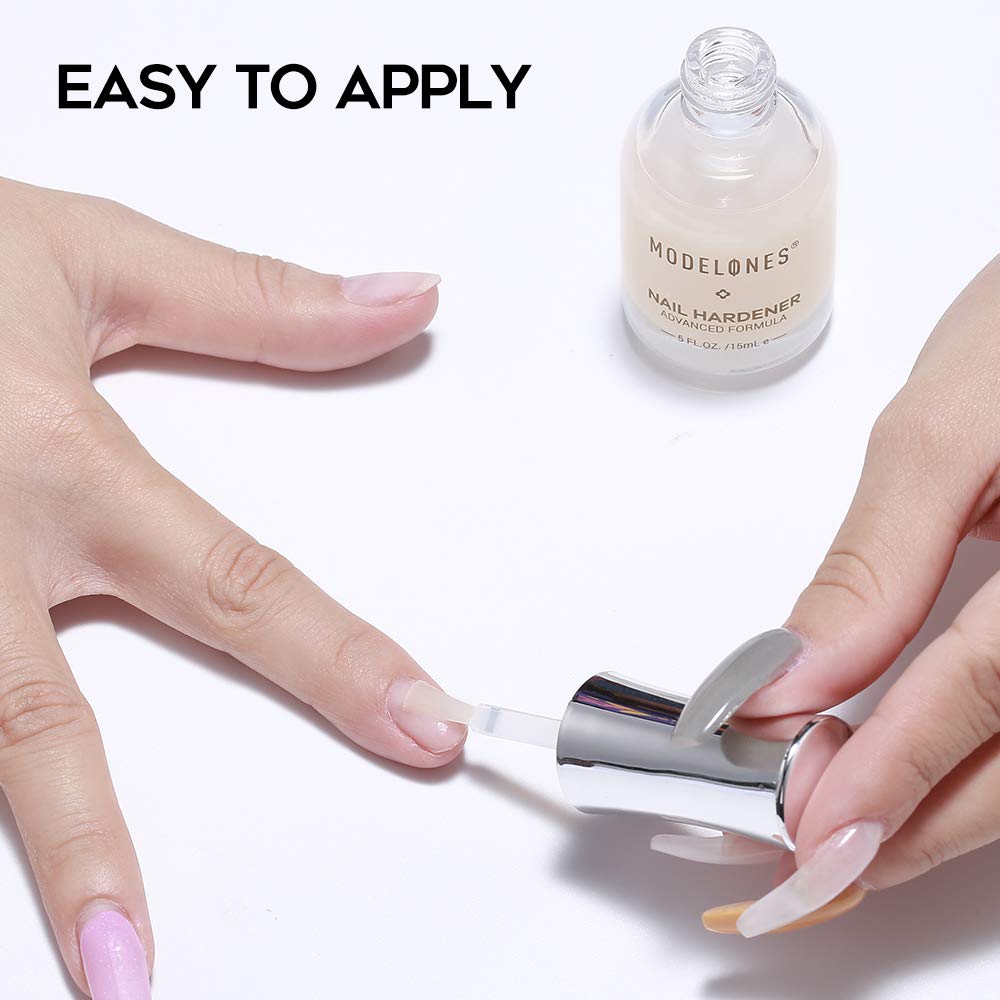 Modelones Nail Strengthener Nail Treatment for Chipping, Peeling, Brittle Fingernails, Strengthens, Conditions, Nail Hardener Use as a Top Coat or Base Coat, 0.5 fluid oz : Beauty