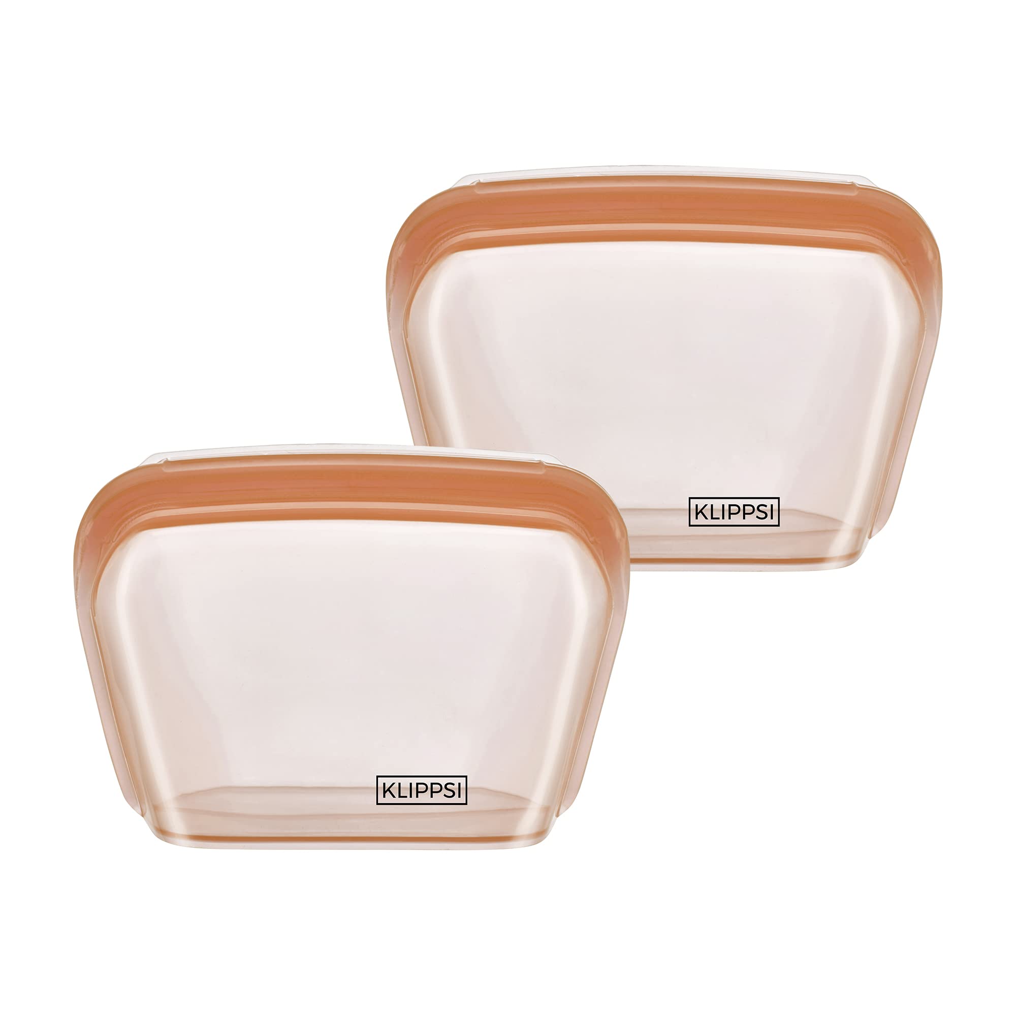Klippsi® 2 x 1300 ml reusable silicone bags/freezer bags/storage bags, strong tear-resistant material, heat and cold resistant, airtight, leak-proof, dishwasher-safe (Apri.)