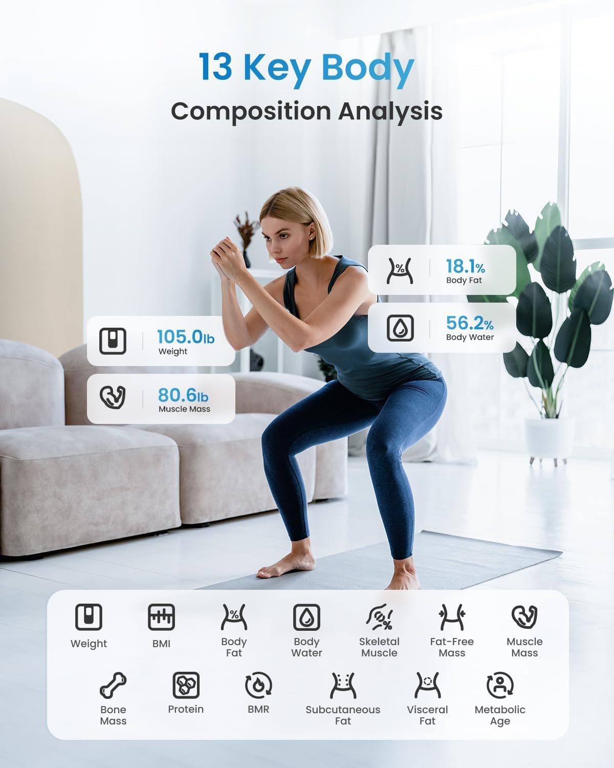RENPHO Personenwaage Körperfettwaage, Waage Personen mit App 180 kg/400 lbs, Körperwaage Digital Bluetooth Körperanalysewaage für Körperfett, BMI, Muskelmasse, Protein, BMR, Schwarz,Elis 1 4