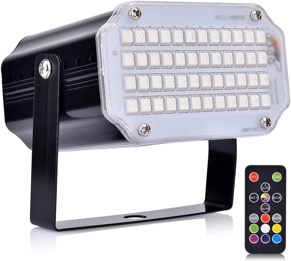 AUSHEN Strobe Lights with Remote Sound Activated Strobe Lights for Parties 48 RGB LED Stage Lighting Mini Stage Lights