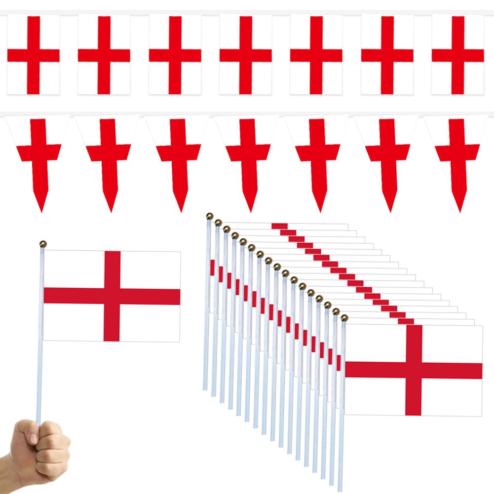 ZPSOSPZ England Flag,22pcs England Bunting Flags St Georges Cross Flags Bunting Banner 10M/33ft 30 Flags For Games 2024 Football Party Decoration England Flags On Sticks For Celebration