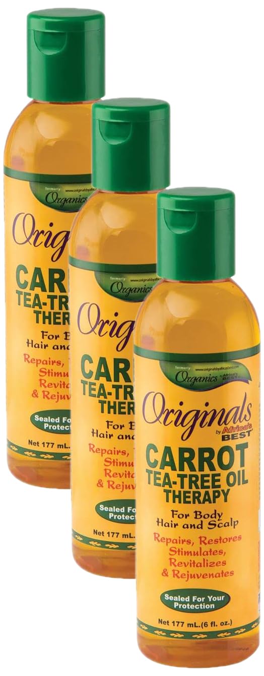 Originals by Africa’s Best Carrot Tea Tree Oil Therapy, For Body, Hair and Scalp, Natural Organic Oils Repair, Restores Stimulates, Revitalizes &, Rejuvenates, 6 oz (Pack of 3)