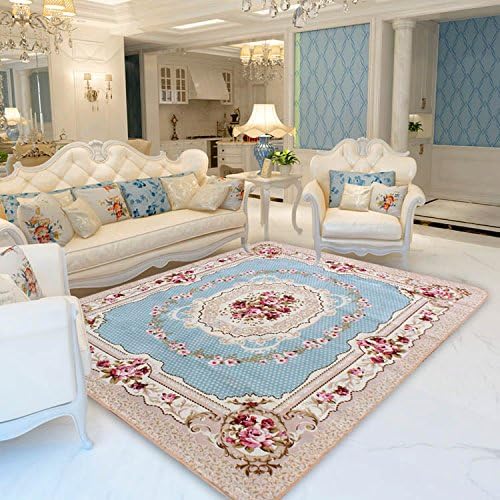 SHIXMAT Living Room Carpet coffee table blanket tatami European bedside bedroom non-slip washable Nordic style pastoral wind, 130 * 190 cm, Dream garden (pale blue)