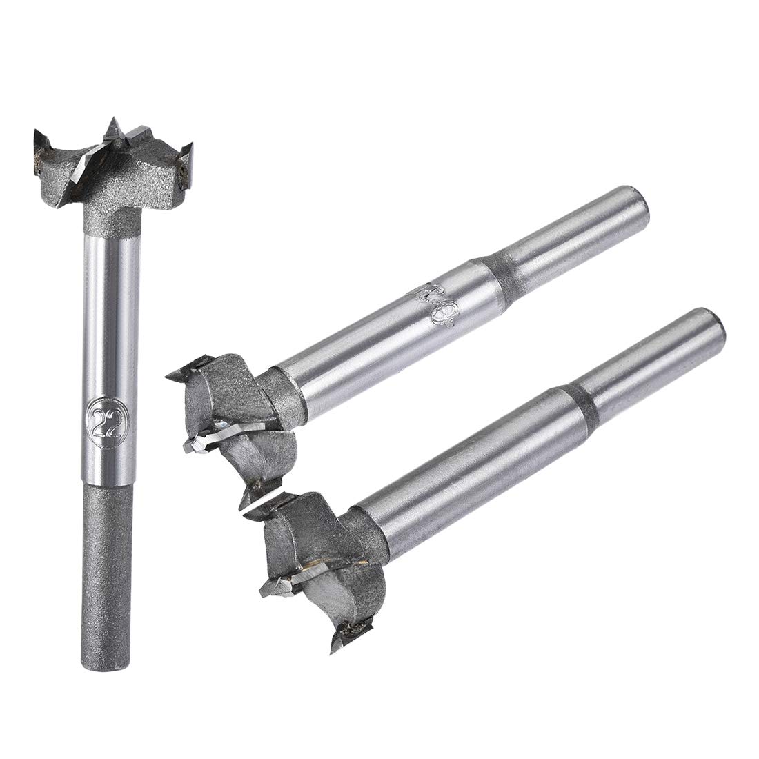 sourcing map Forstner Wood Boring Drill Bits 20mm 21mm 22mm Dia. Hole Saw Carbide Alloy Steel Tip Round Shank Cutting for Hinge Plywood Wood Tool 3in1 Set