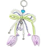 Peraca Cris Bow Bag Charm Pearl Keychain Cute Bag Charms for Handbags Bow Dress Christmas Jewelry Gifts