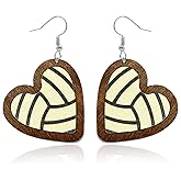 Cute Heart Shaped Ball Game Dangle Earrings Wood Basketball Volleyball Football Baseball Rugby Love Heart Drop Earrings Jewelry for Women Gifts