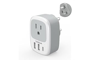 Canada to India Travel Adapter, TESSAN Plug Adaptor with 1 Outlet and 3 USB Ports (1 USB C), Type D Power Plug for Indian, Ba