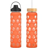 Cafezi 32oz Glass Water Bottle With 2 Lids - Bamboo Straw & Spout Cap, Time Marker, BPA Free - View #14