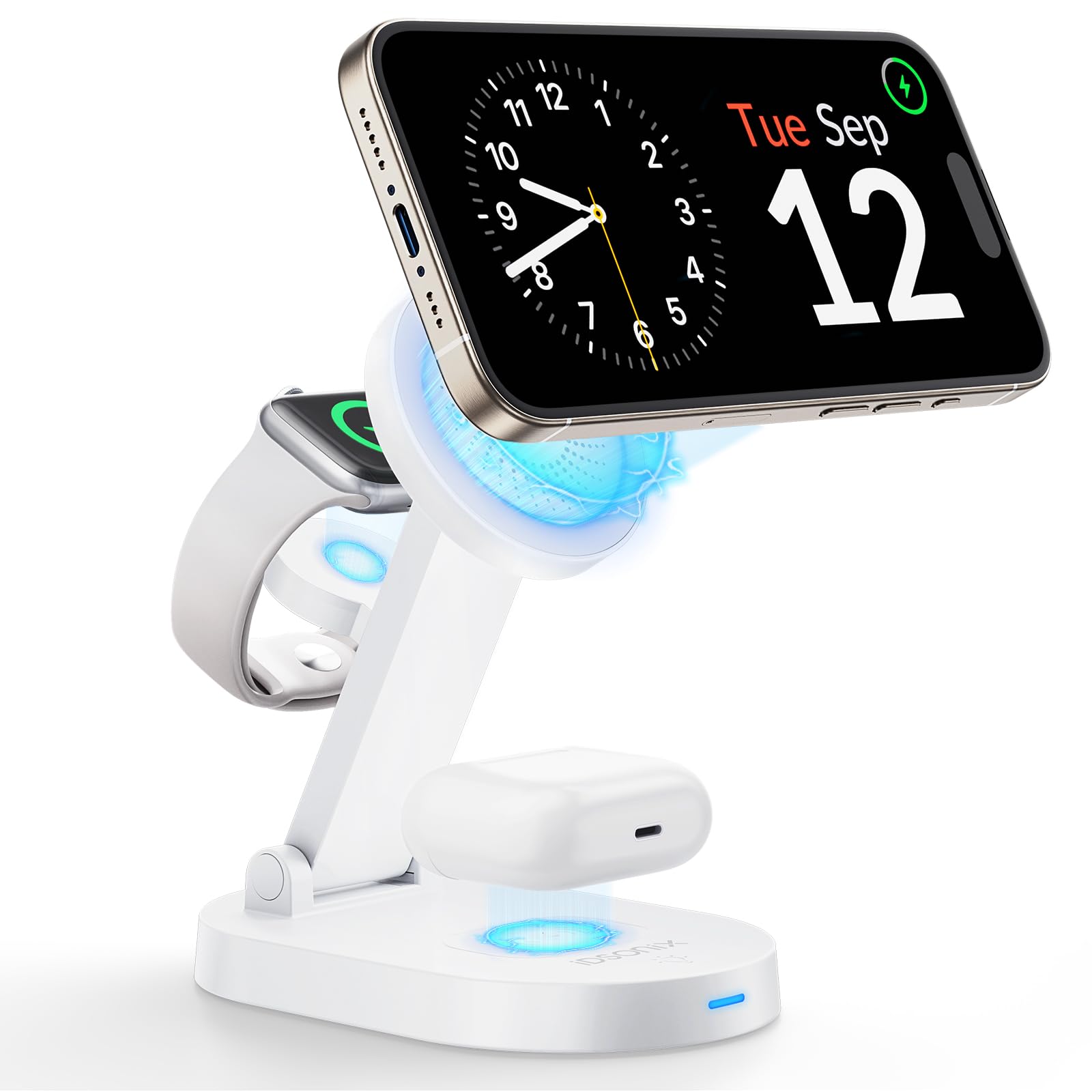 iDsonix Magnetic 3 in 1 Wireless Charging Station for Apple Series Magsafe Fast Charger Stand, Wireless Charger Stand for iPhone 17/16/15/14/13/12, Watch Ultra/8/7/6/5/4/3/2, AirPods