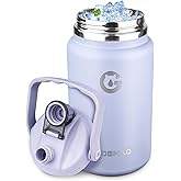 1 Gallon Insulated Water Bottle with Handle, 135 oz Double Vacuum Stainless Steel Water Jug for Hot & Cold Drinks, Leak-Proof Large Wide Mouth Water Flask for Travel, Gym, Biking (Light Purple)