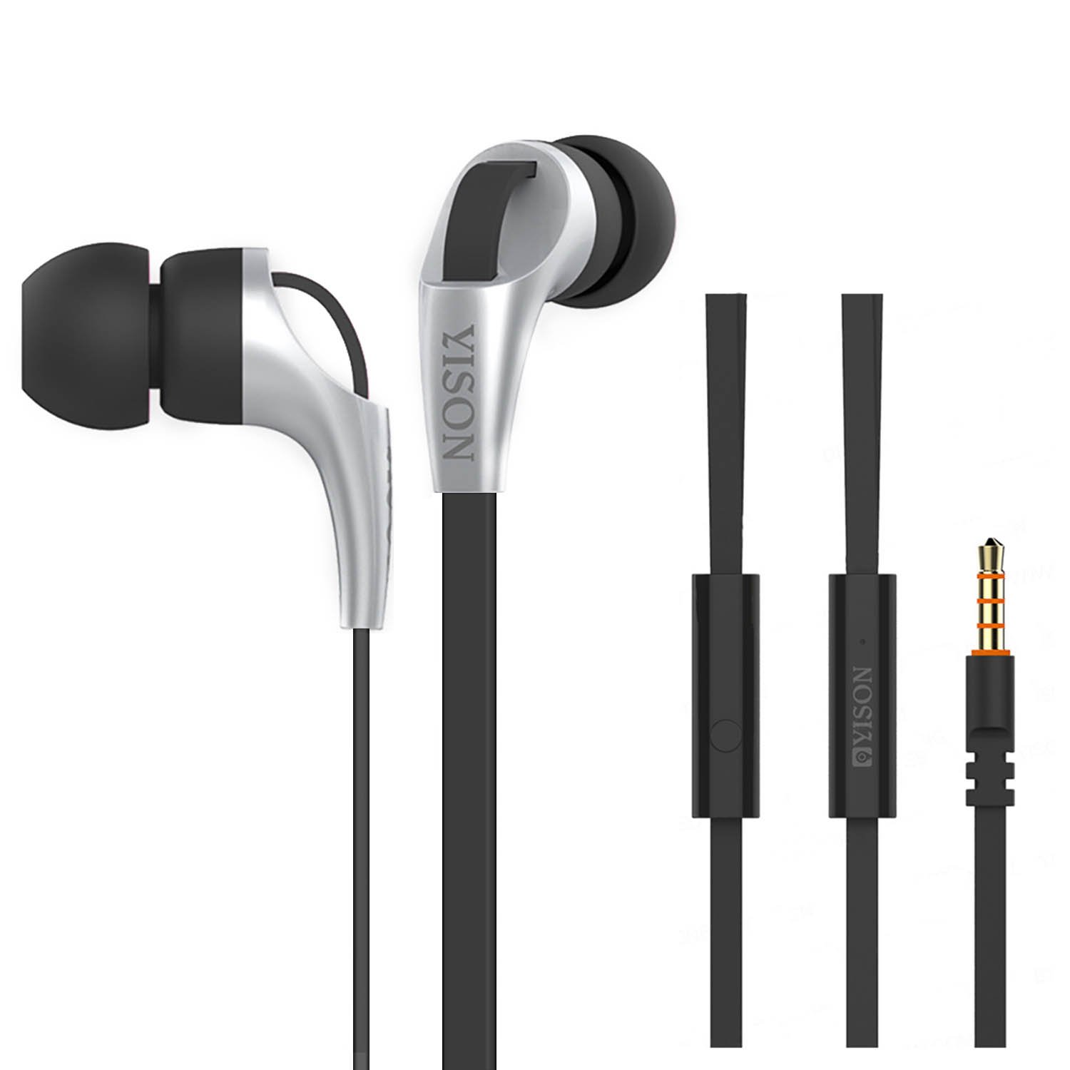 Earphones Fashion, In Ear Earbuds, Noise Isolating Lightweight Wired 3.5MM Headphones with Microphone Control, Stereo Earbuds For Ios and Android,Laptop and MP3/4 Music Players(Black/Silver)
