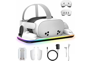 DOBE FOMIS ELECTRONICS Charging Dock Compatible with Meta Oculus Quest 3/3S, VR Headset Controller Accessories, Charging Station with Closable RGB Indicator, Magnetic Charging, Fast Charging, 2 Rechargeable Batteries